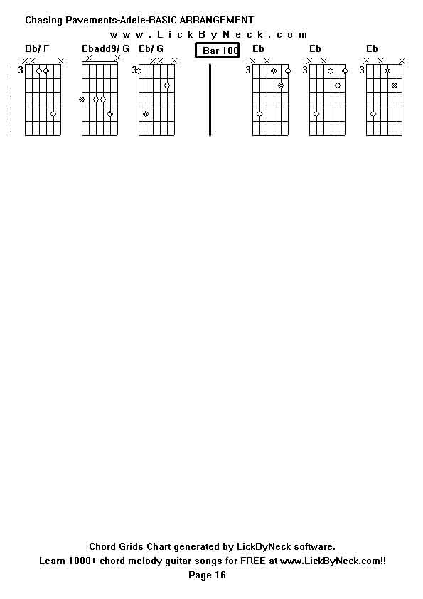 Chord Grids Chart of chord melody fingerstyle guitar song-Chasing Pavements-Adele-BASIC ARRANGEMENT,generated by LickByNeck software.